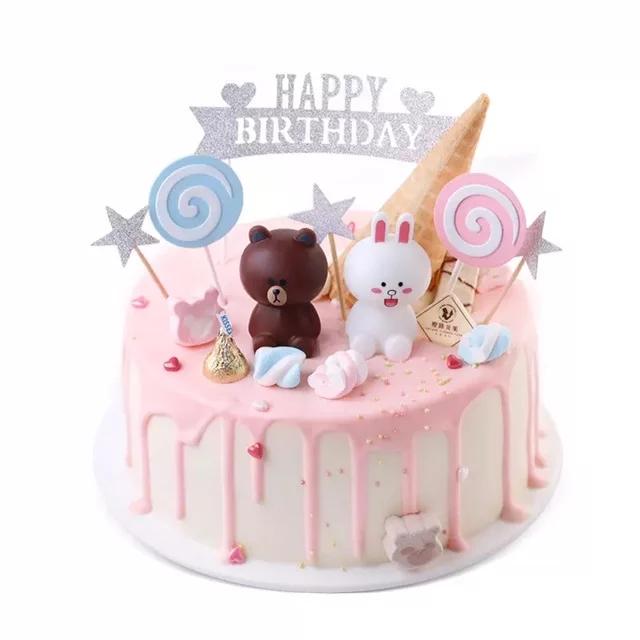 2pcs/set Cute Line Bear Brown and Cony Cake Topper/Cake Decorations |  Lazada PH