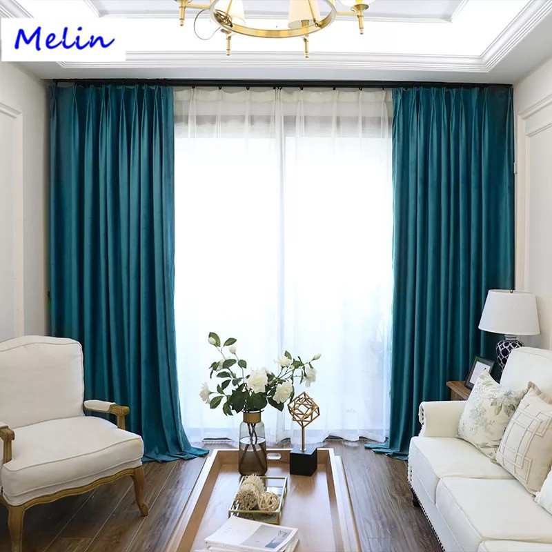 Luxury Blue Velvet Curtains for Living Room Window ...