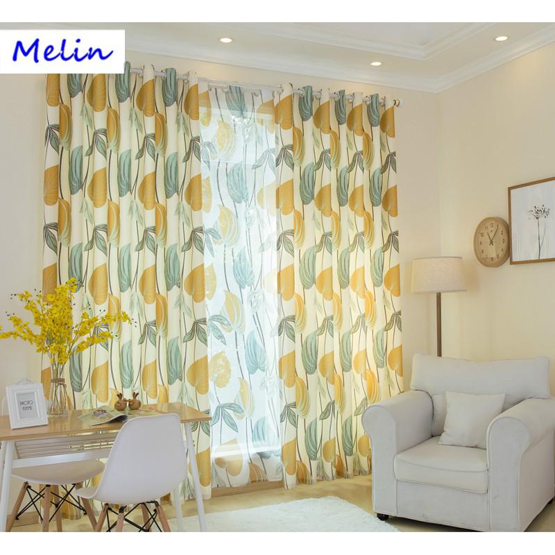Modern Fresh Summer Leaves Printed Curtains For Living Room