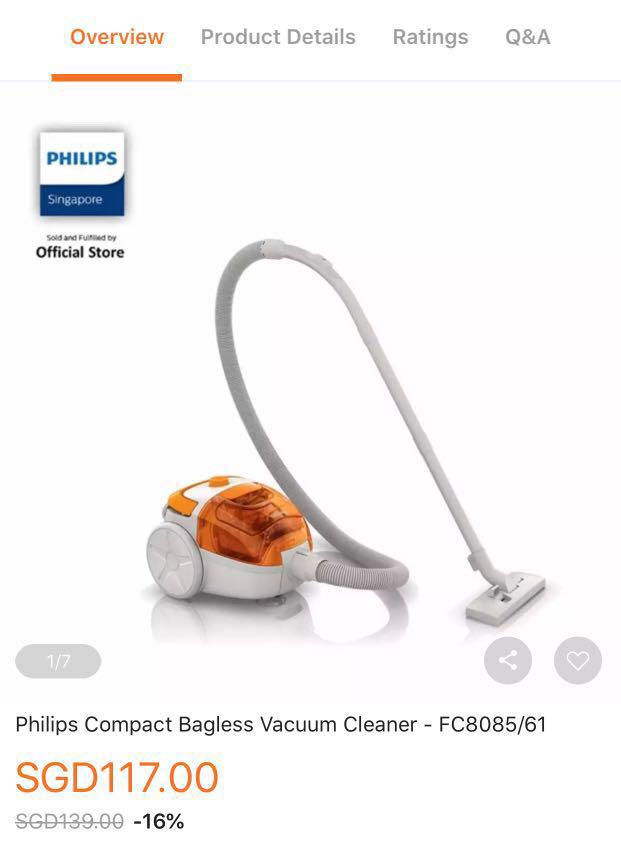 Philips EasyGo Cyclone 3 Vacuum Cleaner 1400W, TV & Home Appliances