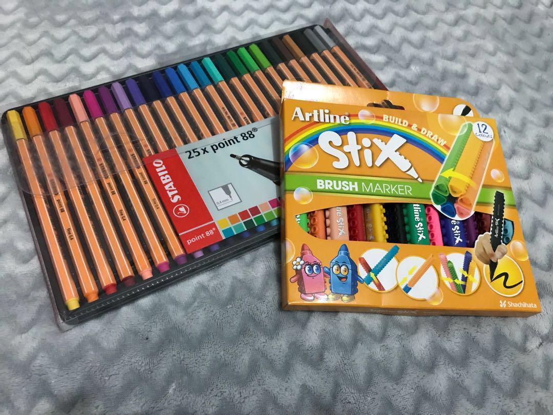 Set Stabilo Point 88 Wallet Of 25 Artline Stix Brush Marker 12