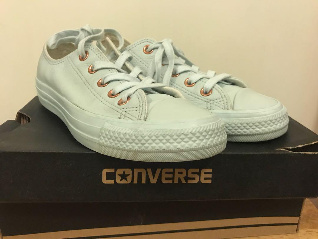 converse all star low leather powder blue rose gold exclusive