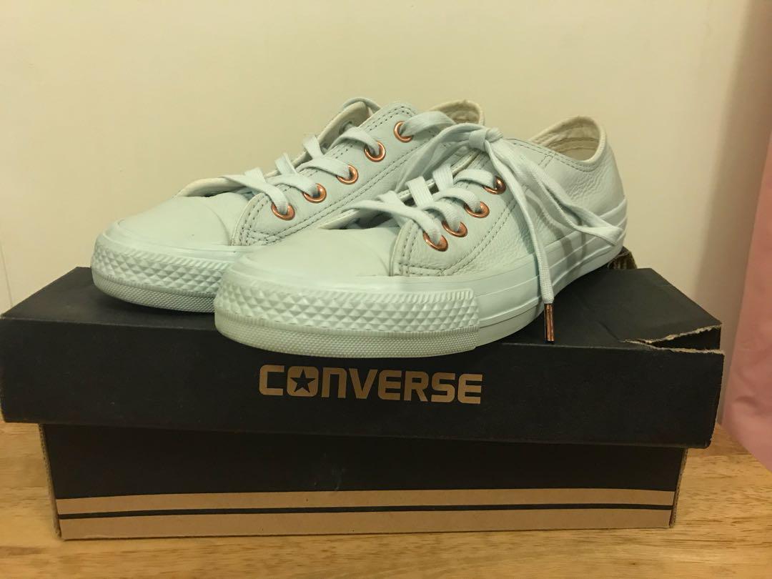 converse all star low leather powder blue rose gold
