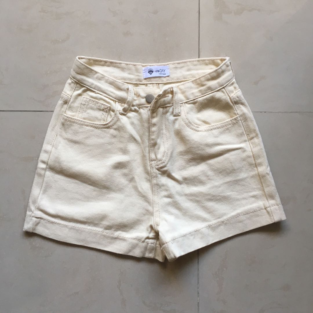 cream denim shorts