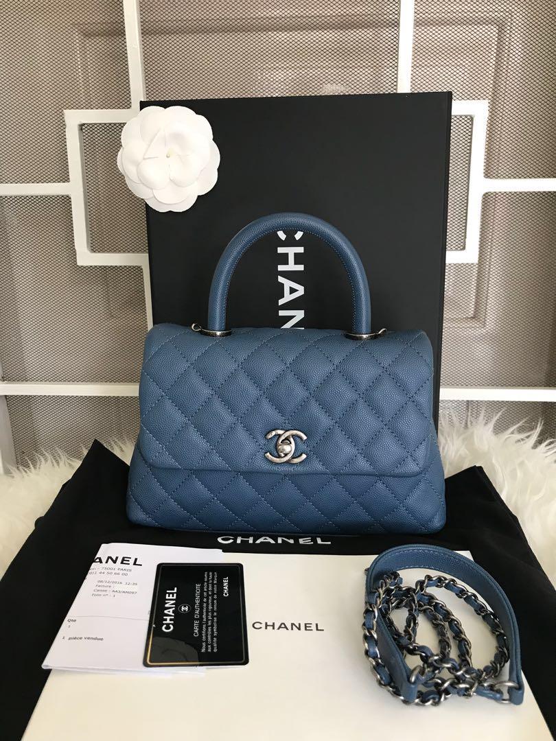 FAST SALE THIS WEEK Chanel coco handle blue caviar rhw # 23 sz mini,  Luxury, Bags & Wallets on Carousell