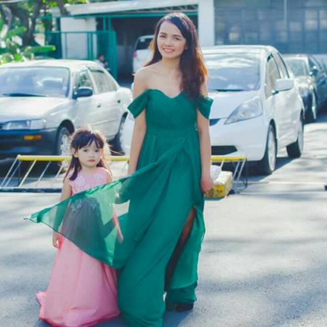 One Shoulder CASCADE SKIRT Chiffon Gowns Green