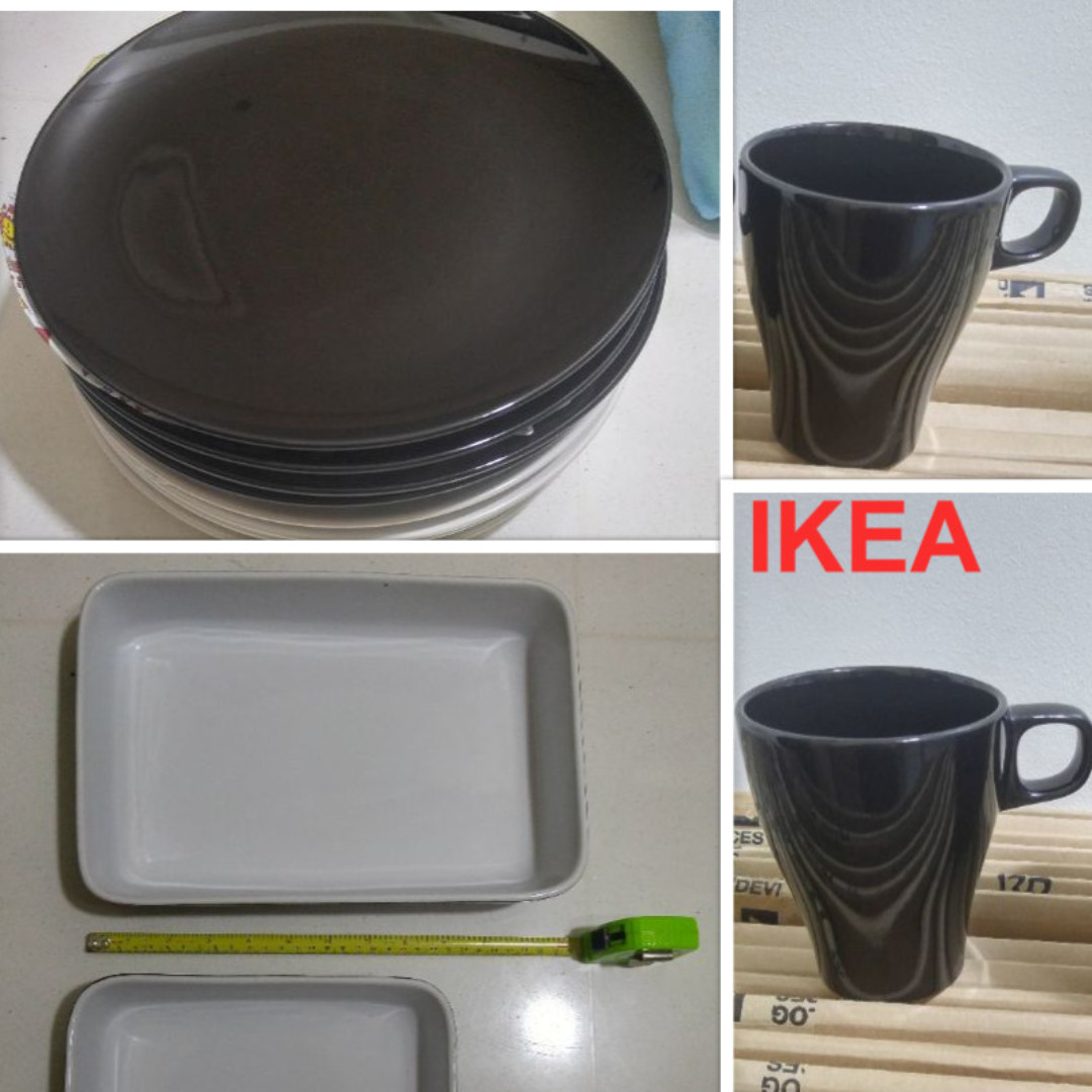 IKEA 2 Oven serving dish 8 Large plates and 2 mugs
