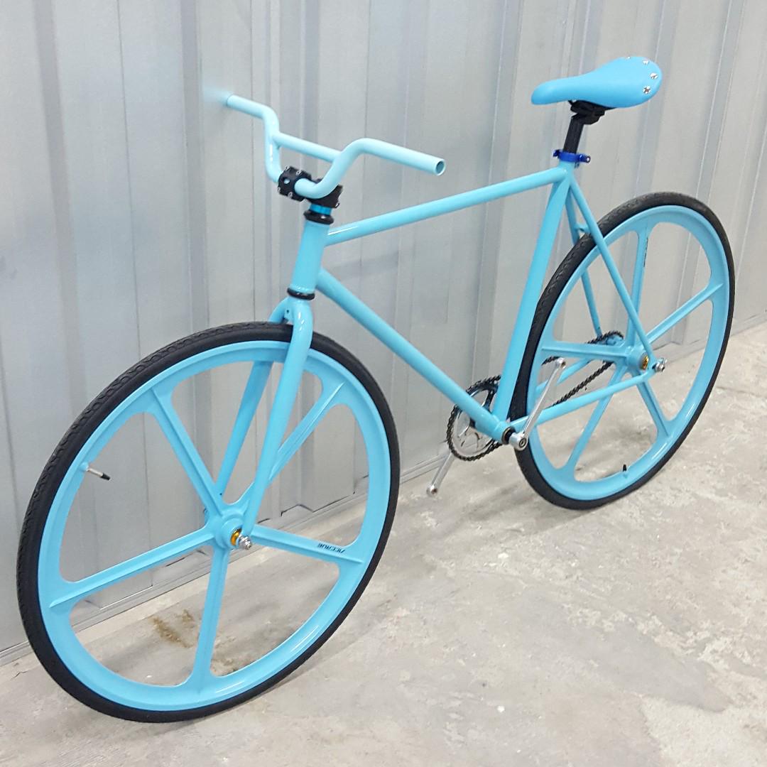 blue fixie bike