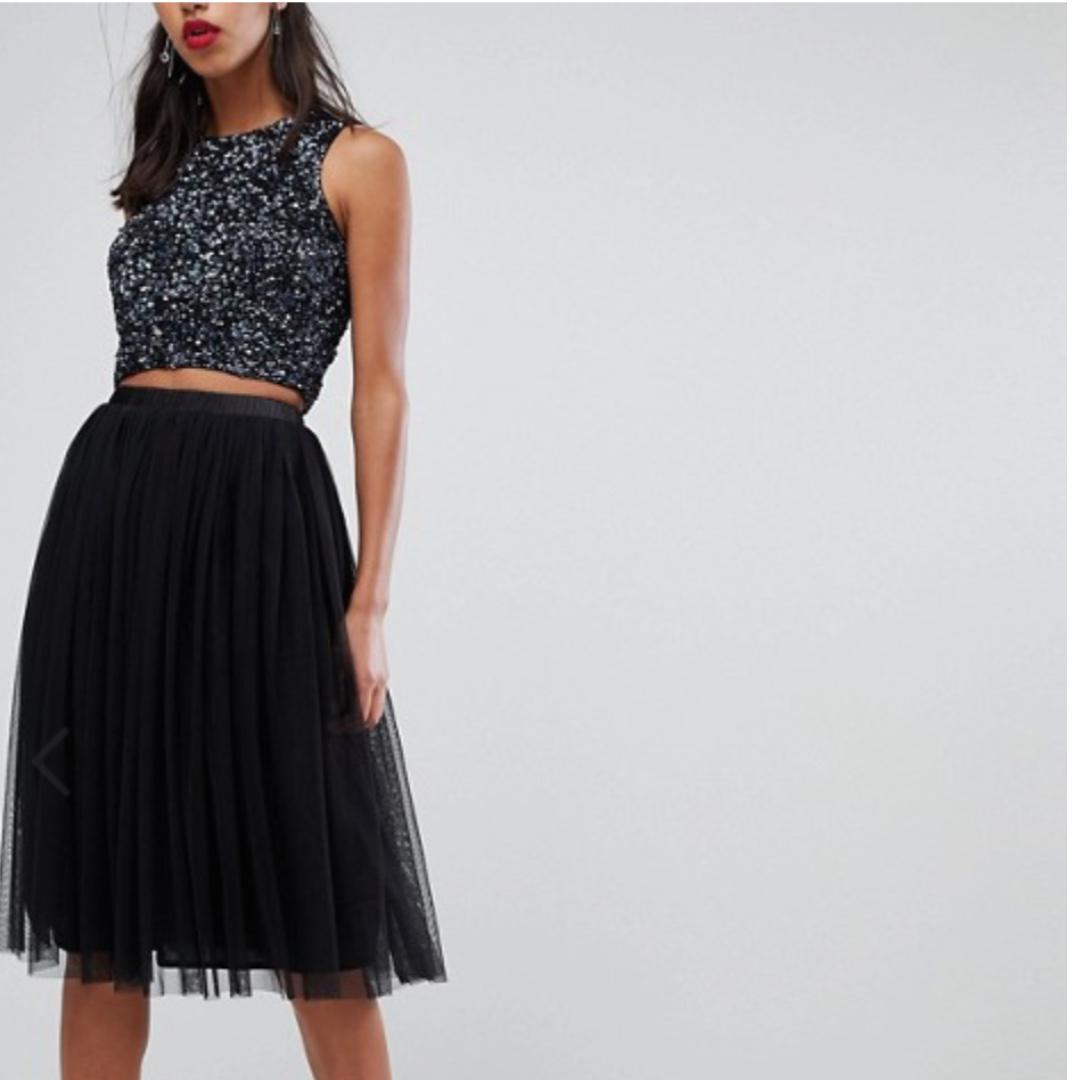 lace & beads tulle midi skirt