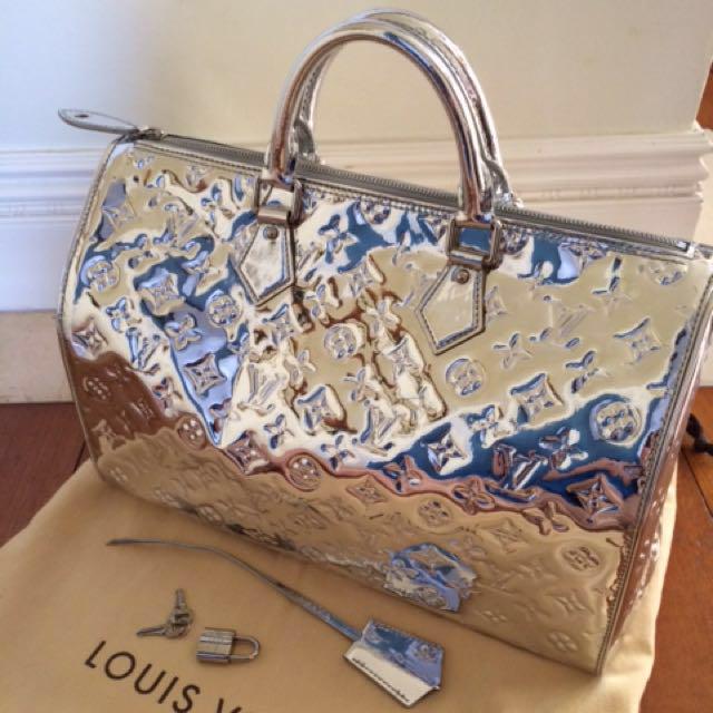 Louis Vuitton Monogram Miroir Speedy 35 Hand Bag Silver Argent Lv