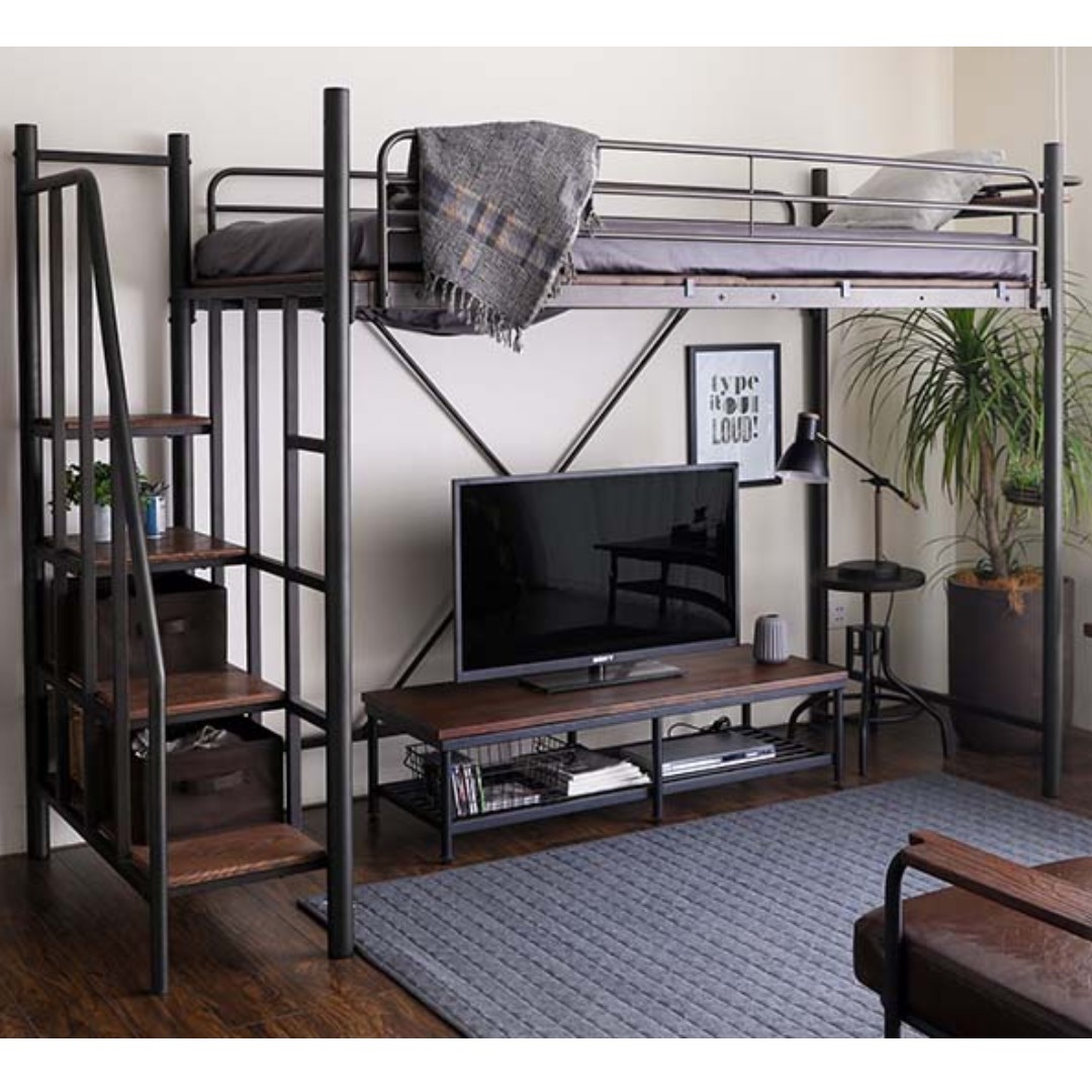 Linie Japanese Metal Loft Bed Stairs, Loft Bed With Media Center