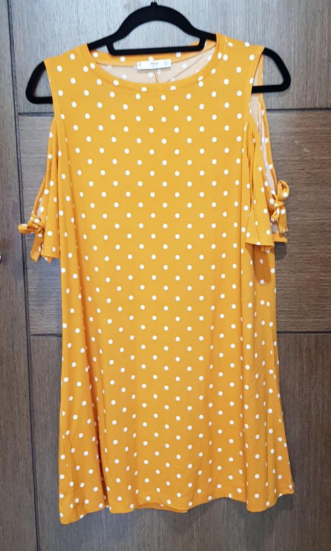 mango yellow polka dot dress