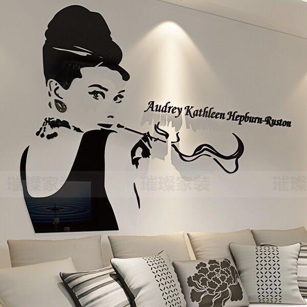 New Collection Audrey Hepburn 3d Wall Stickers Acrylic Bedroom