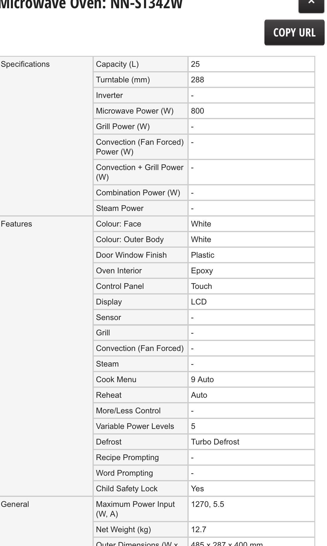 Panasonic Microwave Oven NNST342W, TV & Home Appliances, Kitchen