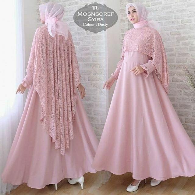 Pre order Muslimah Syira lace cape maxi dress long sleeve pink blue grey cream