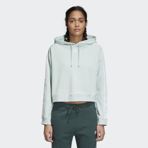 Adidas Originals adicolor 3 cropped hoodie mint, Women's Tops, Other Tops on Carousell
