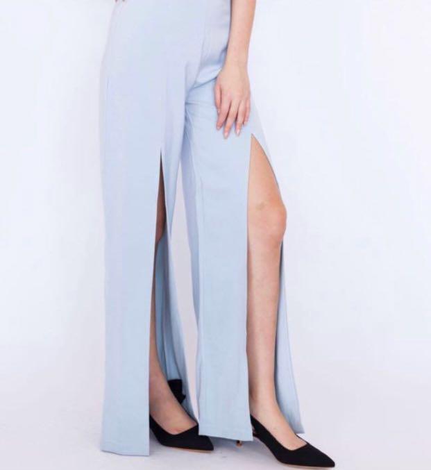 Baby Blue Front Slit Stylish High Waisted Pants or Trousers Zara Topshop  Inspired #50under