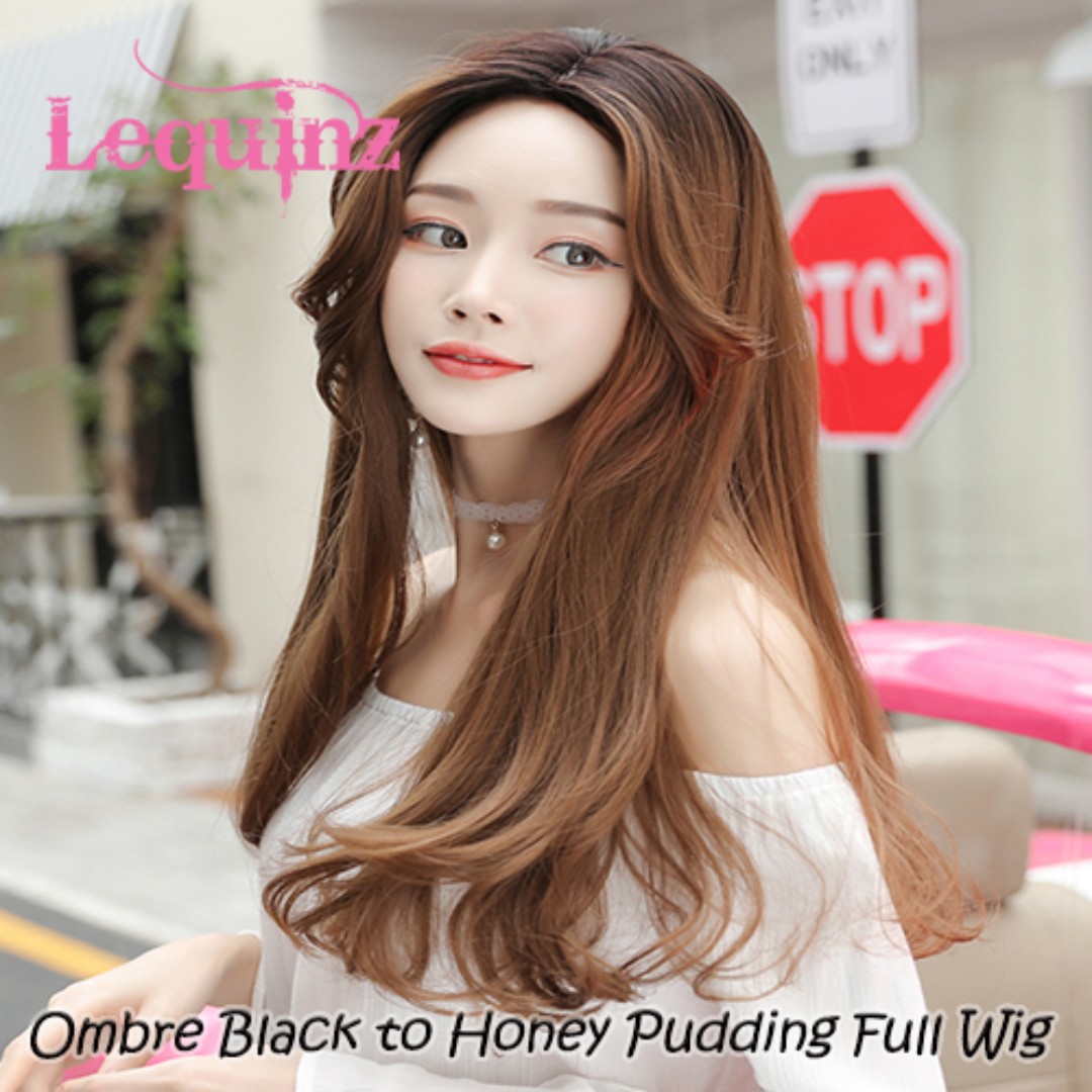 Center Part Black To Honey Pudding Full Head C Curl Hair Wig