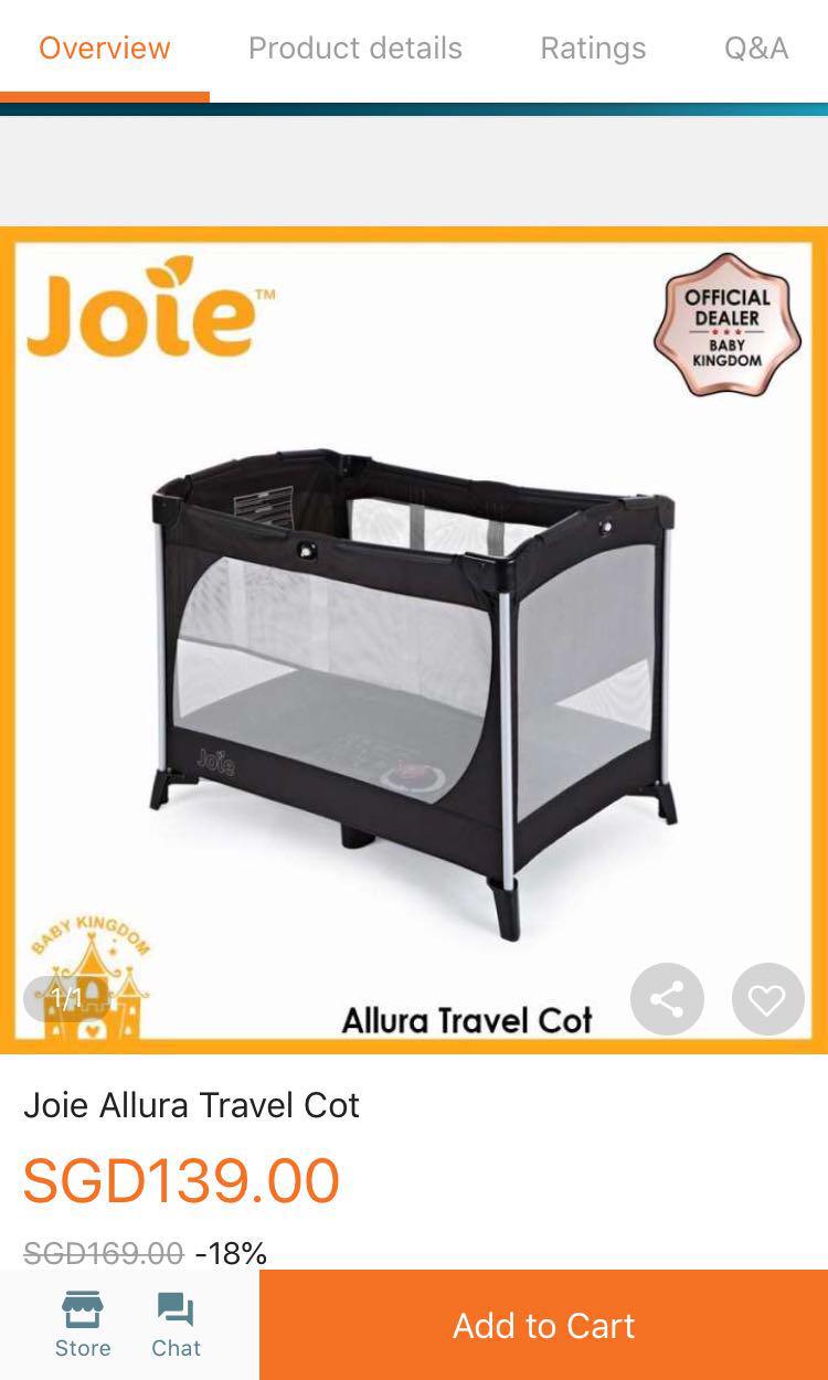 Joie Allura Travel Cot Babies Kids Baby Nursery Kids Furniture Cots Cribs on Carousell