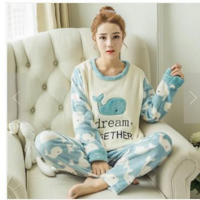 Pajamas women clothing flannel long sleeved sweet thickening warm