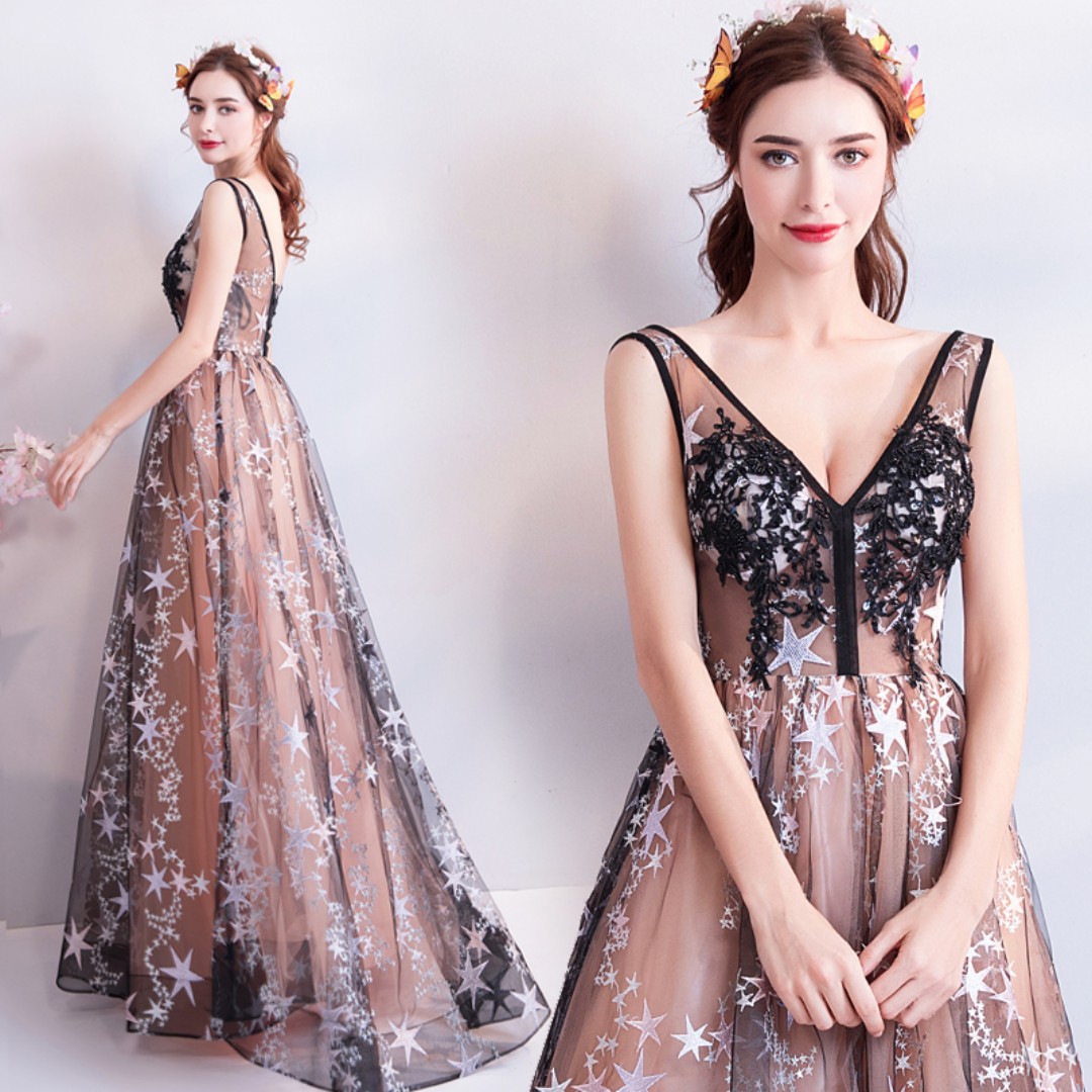 Pre Order Black Pink Star Prom Bridesmaid Wedding Bridal Gown