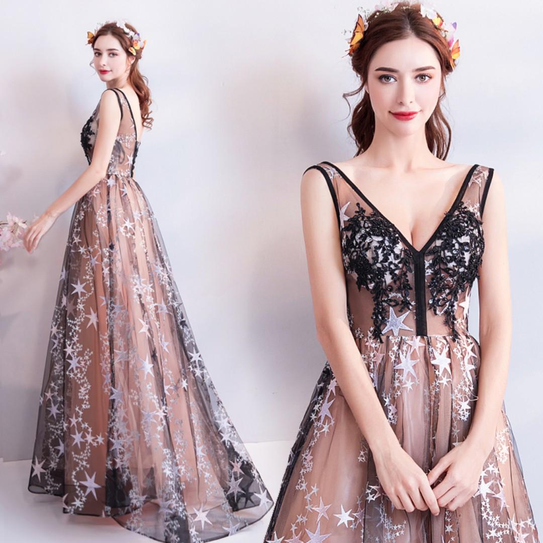 Pre Order Black Pink Star Prom Bridesmaid Wedding Bridal Gown