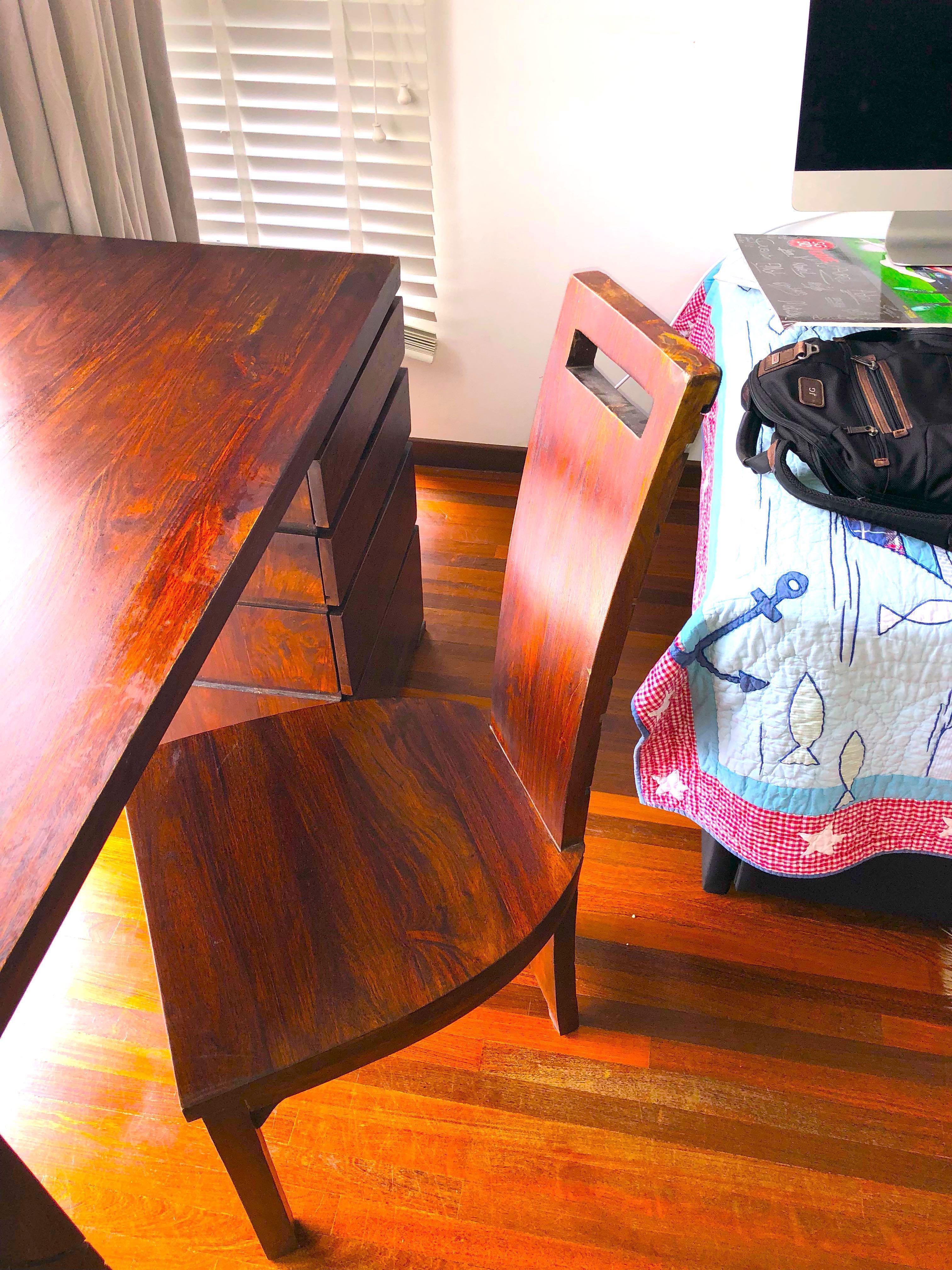 Wood Desk With Chair Antique Nice Piece Furniture Shelves