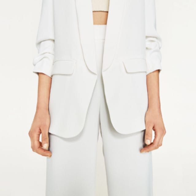 Zara Crepe Blazer In White, Women's 