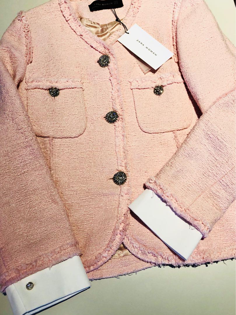 zara tweed jacket pink