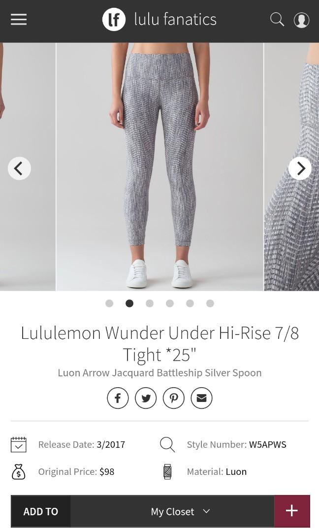 Lululemon Wunder Under High Rise 7/8 Leggings 25 Gray & White