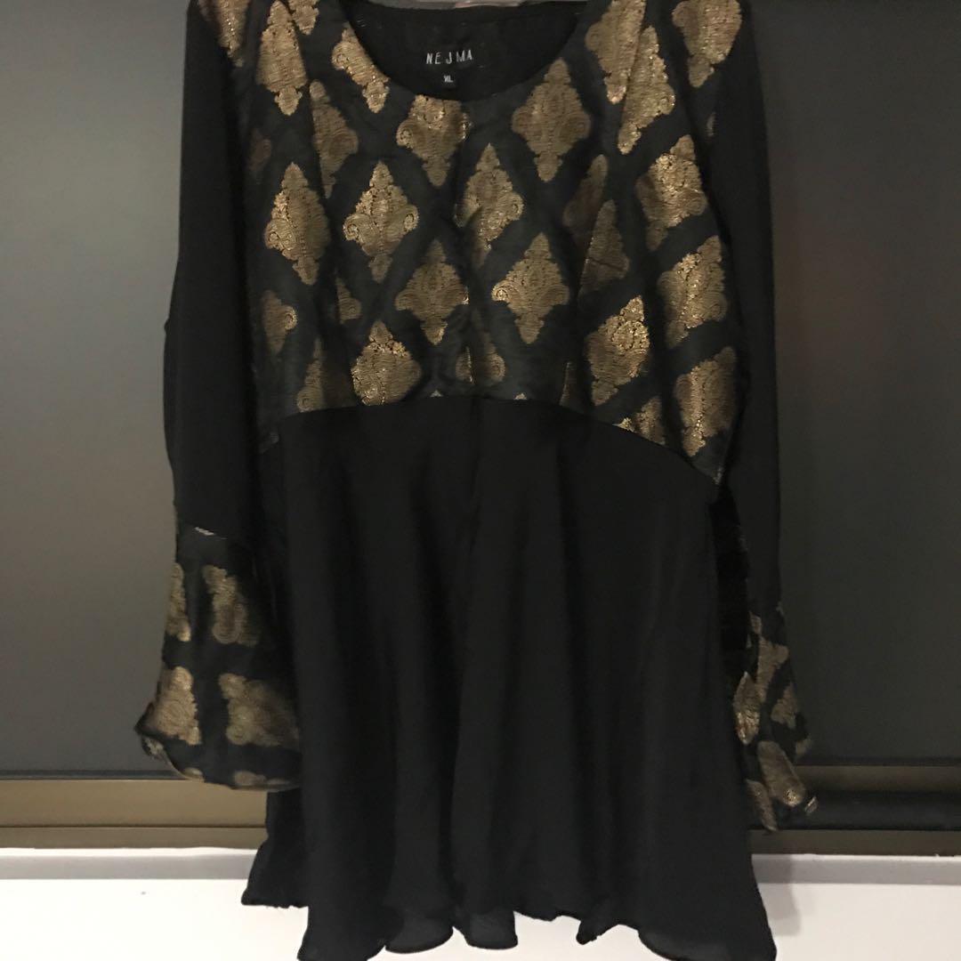 black gold muslimah dress