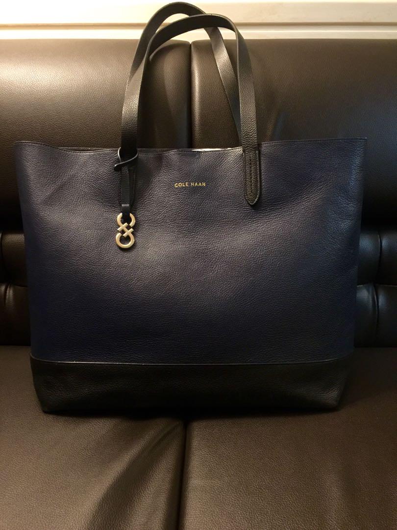 Original Cole Haan Leather Tote Bag Blue Black Color
