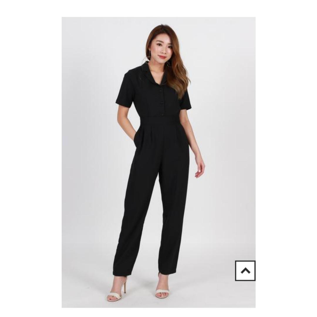 Black collared jumpsuit clearance