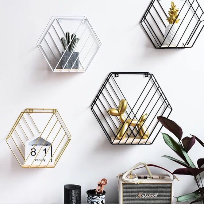 Zaa Hexagonal Wire Wall Shelf Furniture Shelves Drawers On Carousell