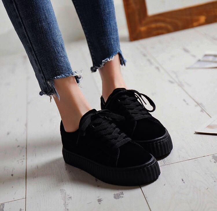 Black Platform Sneakers , Women's 