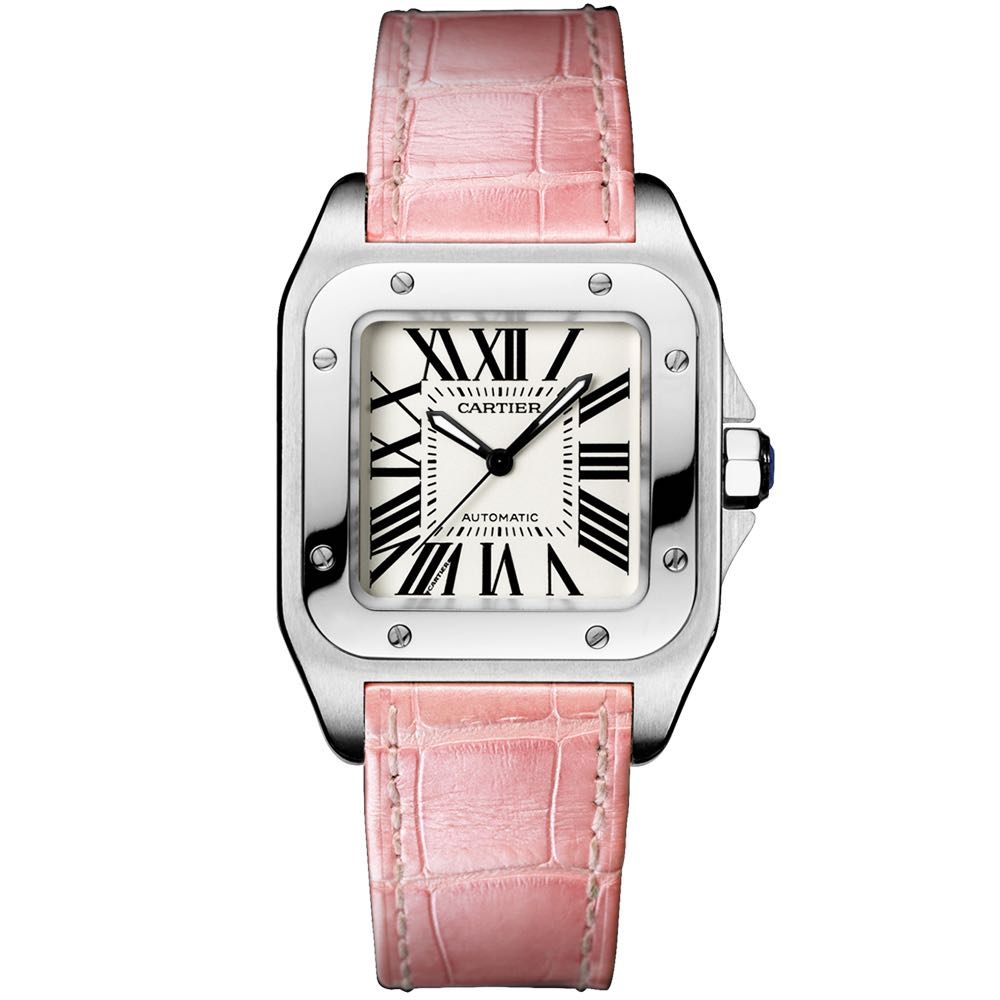 cartier pink leather strap watch