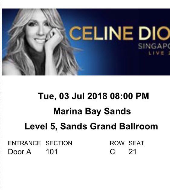 Celine Dion tickets, Tickets & Vouchers, Local Attractions & Transport