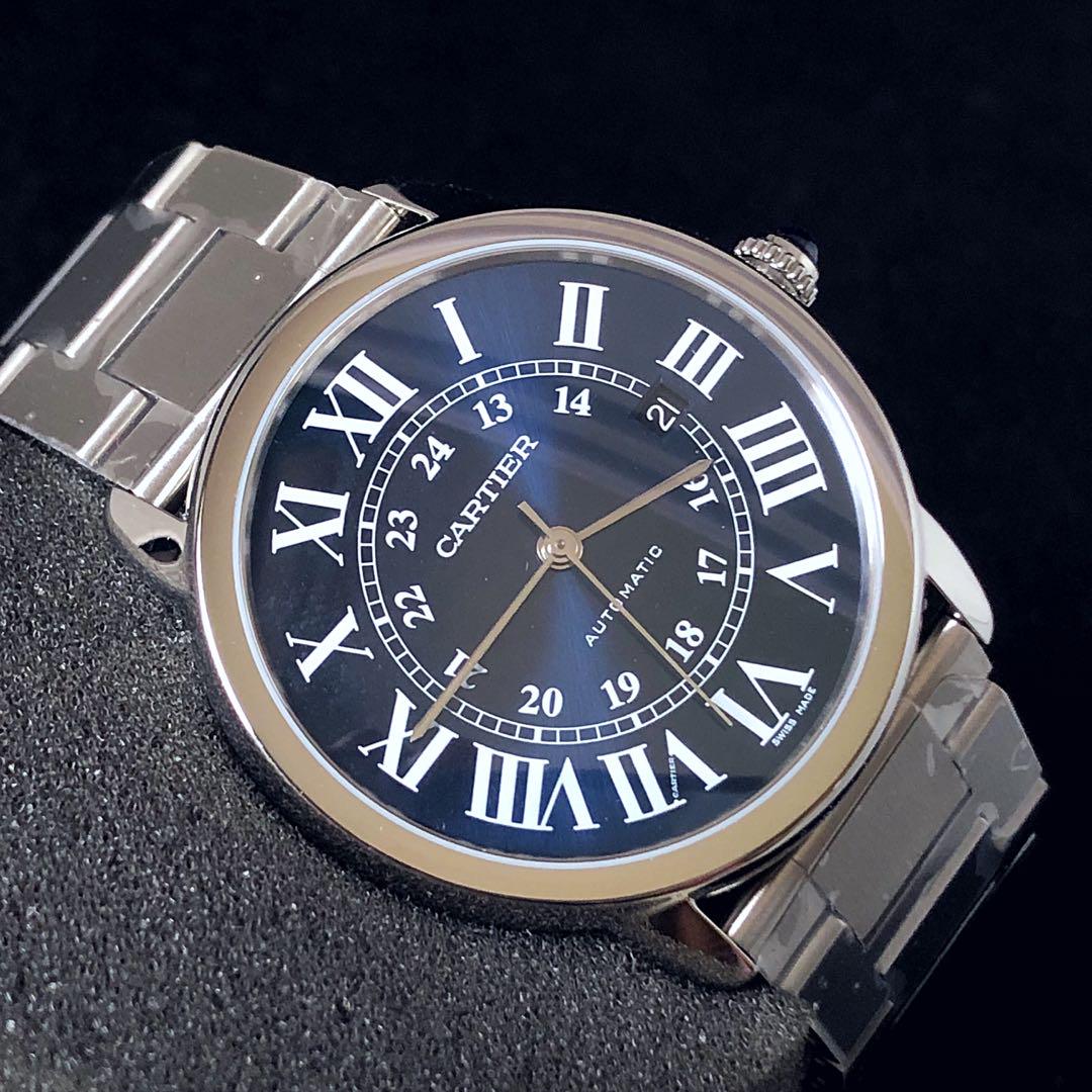 FS.BNIB CARTIER RONDE SOLO STEEL AUTOMATIC BLUE DIAL 42MM WATCH