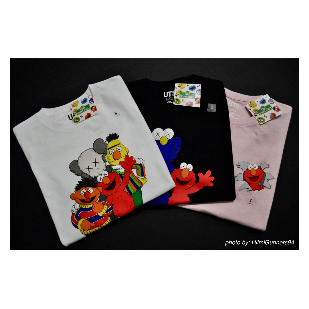Kaws X Uniqlo X Sesame Street Elmo Pink Design Men S Fashion