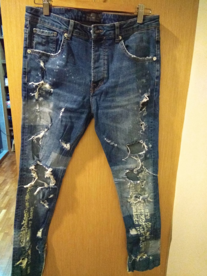 blue ripped jeans mens zara