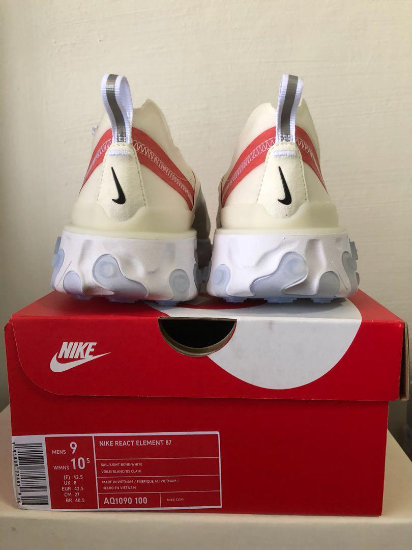 Nike React Element 87 Sail White colourway US9 Men s Fashion Footwear Sneakers on Carousell