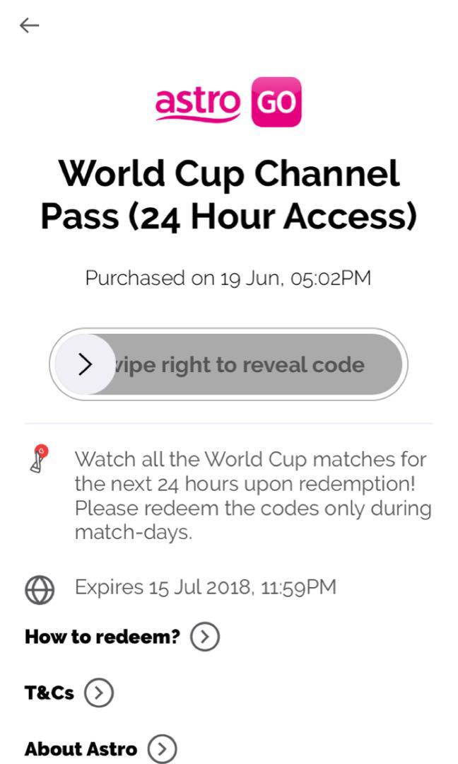 Astro World Cup Final Access Pass 24 Hours Tickets Vouchers Gift Cards Vouchers On Carousell