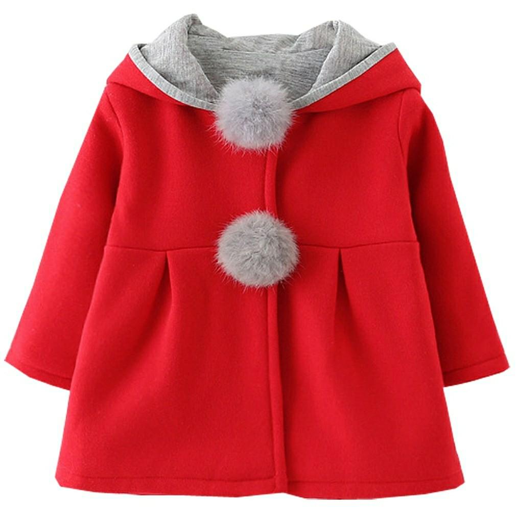 Baby Girl Coat Jaket Dingin Model Kelinci Bahan Halus untuk Anak Usia 2-3 Tahun