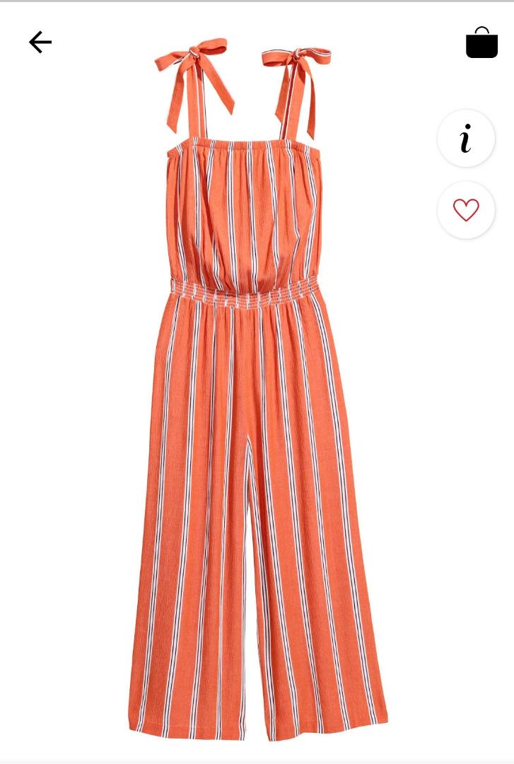 H M Smocked Striped Jumpsuit in orange