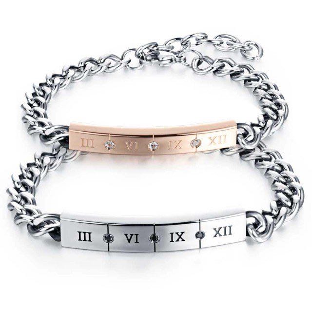 Personalized Roman Numeral Bracelet in Silver and Black Leather