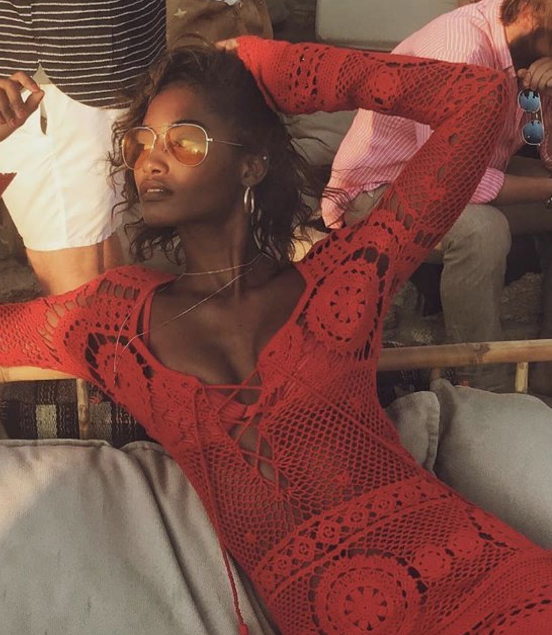 rat and boa red dress