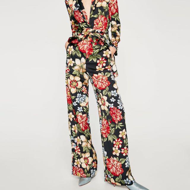 Zara Floral Wide Leg Pants, Women's 