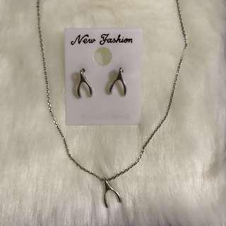 Silver Wish Bone Jewelry Set