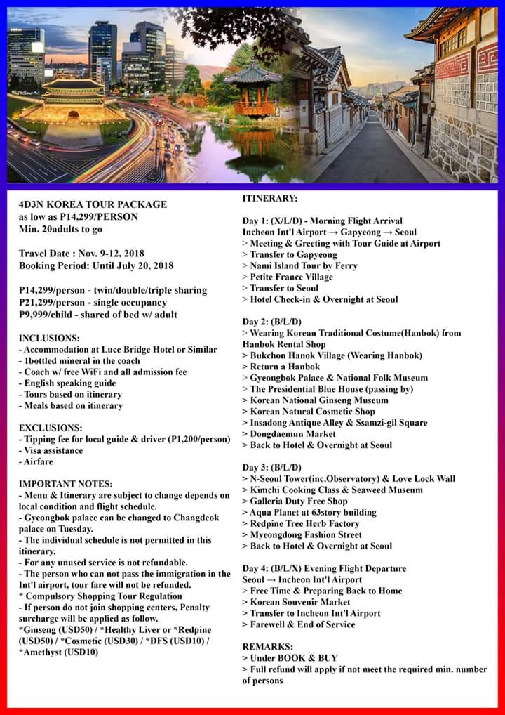 4D3N KOREA TOUR PACKAGE (Via Manila), Tickets & Vouchers, Local