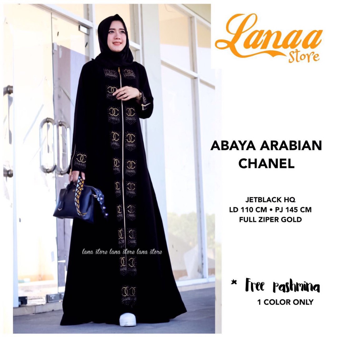 Abaya Arabian Chanel, Women's Fashion, Dresses & Sets, Traditional & Ethnic  wear on Carousell